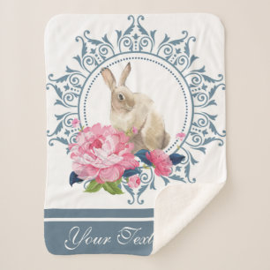 Personalized Easter Rabbit Floral Sherpa Blanket