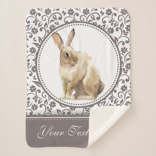 Personalized Easter Rabbit Floral Sherpa Blanket (Front)