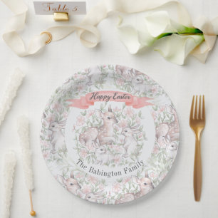 Personalized Easter Spring Deer Bunny Paper Plate