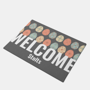 Personalized Easter Welcome Mat – Dark Pastel Egg