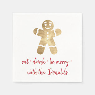 Personalized Eat Drink Be Merry Red Gold Ginger Napkin