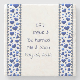 Personalized Eat&Drink, Blue glitter heart Stone Coaster
