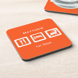 Personalized Eat Sleep Hunt 1st Deer Keepsake Coaster