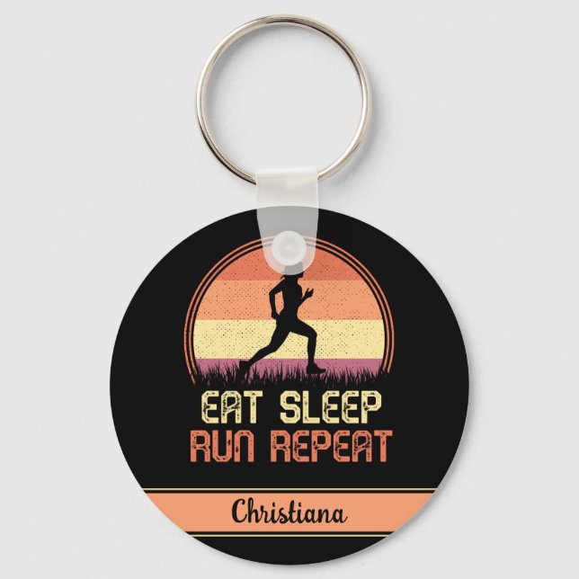 Personalized Eat Sleep Run Repeat Retro Athlete Keychain (Front)