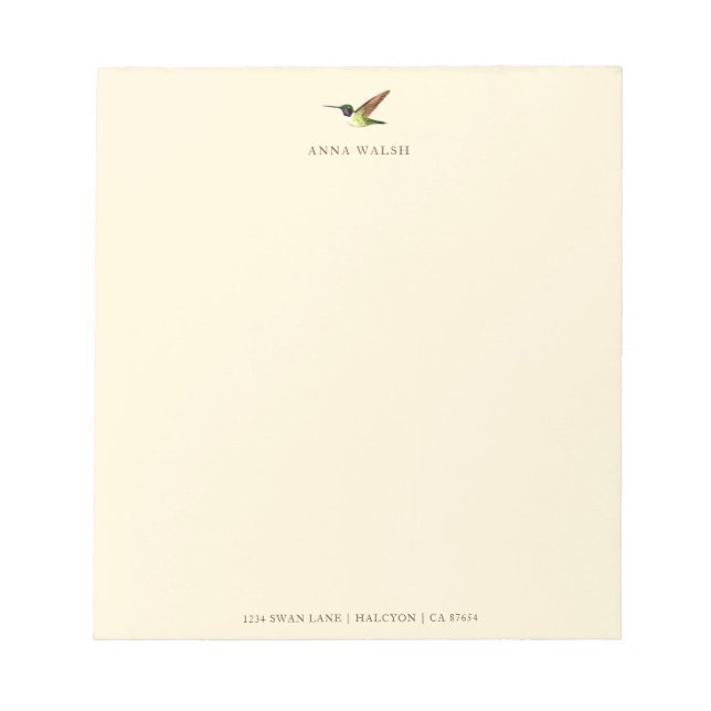 Personalized Ecru Hummingbird Notepad (Front)