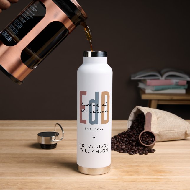 Personalized EdD Doctor Of Education Graduation Water Bottle (Coffee)
