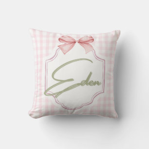 Personalized Eden Baby Girl Nursery Bow&Gingham Throw Pillow