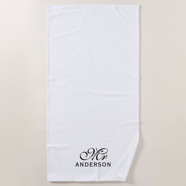 Personalized Editable Colours Elegant Script Mr Beach Towel (Front)