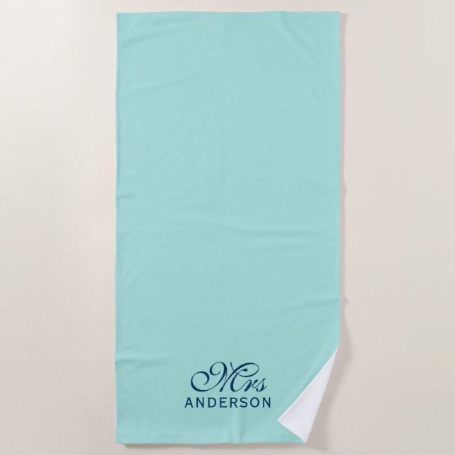Personalized Editable Colours Elegant Script Mrs Beach Towel (Front)