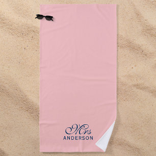 Personalized Editable Colours Elegant Script Mrs Beach Towel