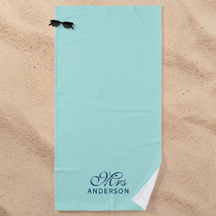 Personalized Editable Colours Elegant Script Mrs Beach Towel