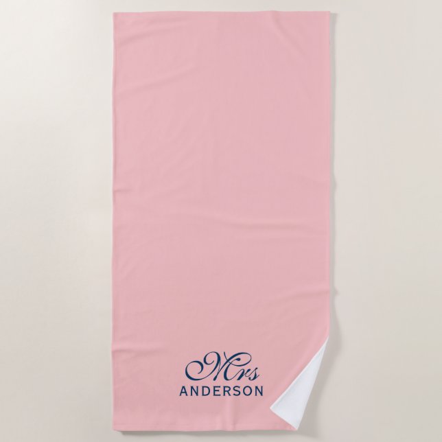 Personalized Editable Colours Elegant Script Mrs Beach Towel (Front)