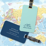 Personalized Editable Colours Elegant Script Mrs Luggage Tag<br><div class="desc">Travel in style with this luggage tag featuring the word "Mrs" in elegant script on the front. Click customize to change background colour of both sides. Personalize it by replacing the placeholder text. For more options such as to change the font and it's size/colour or the spacing between letters click...</div>