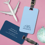 Personalized Editable Colours Elegant Script Mrs Luggage Tag<br><div class="desc">Travel in style with this luggage tag featuring the word "Mrs" in elegant script on the front. Click customize to change background colour of both sides. Personalize it by replacing the placeholder text. For more options such as to change the font and it's size/colour or the spacing between letters click...</div>