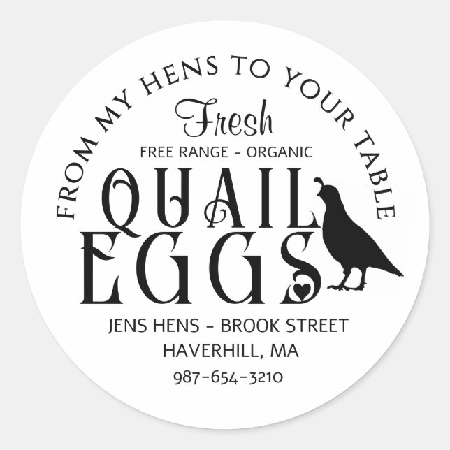 PERSONALIZED EGG CARTON LOGO Quail Eggs with Heart Classic Round Sticker (Front)