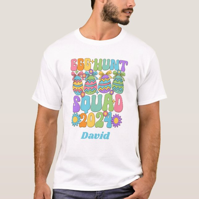 Personalized Egghunt Squad Retro Print T-shirt (Front)