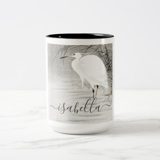 Personalized Egret Coastal Bird Two-Tone Coffee Mug (Center)