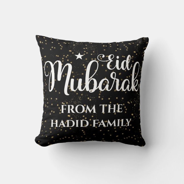 Personalized Eid Mubarak Modern Black Eid Throw Pillow (Front)