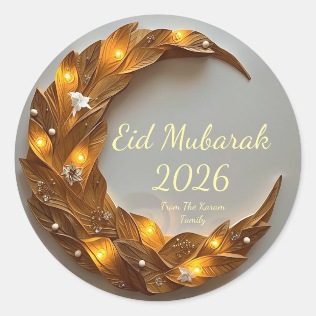 Personalized Eid Mubarak Muslim modern Classic  Classic Round Sticker (Front)