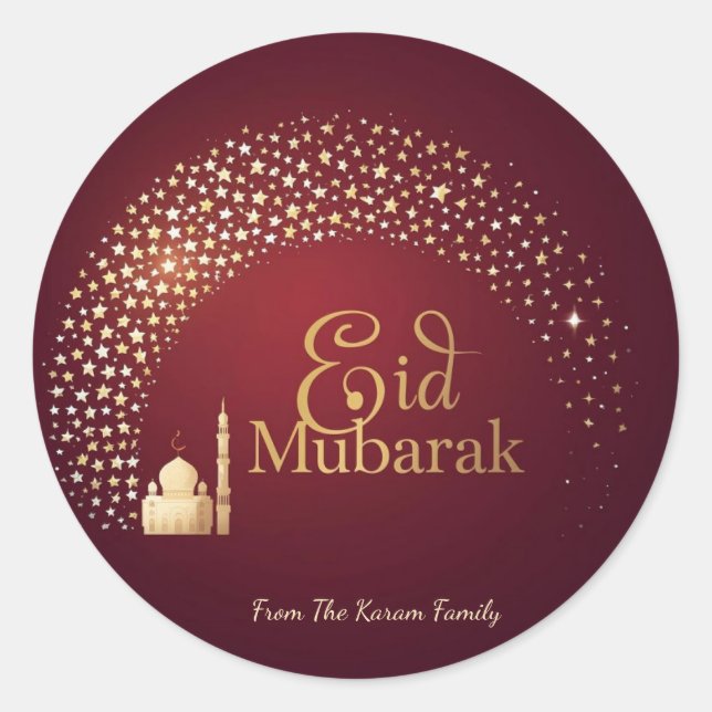 Personalized Eid Mubarak Muslim modern Classic  Round Sticker (Front)