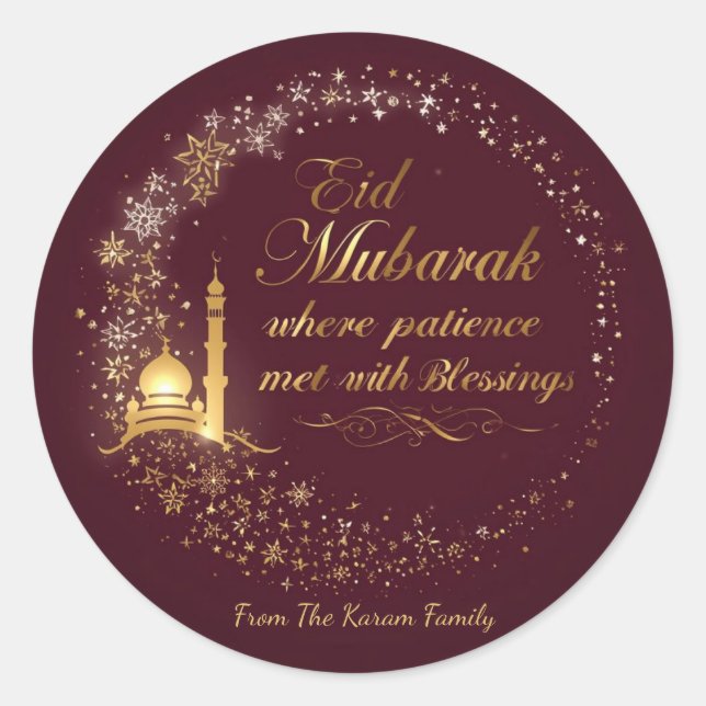 Personalized Eid Mubarak Muslim modern  Classic Round Sticker (Front)
