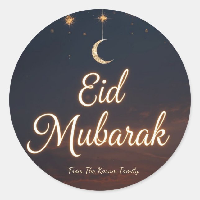 Personalized Eid Mubarak Muslim modern Classic  Round Sticker (Front)