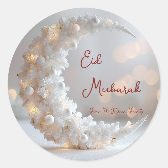 Personalized Eid Mubarak Muslim modern  Classic Round Sticker (Front)
