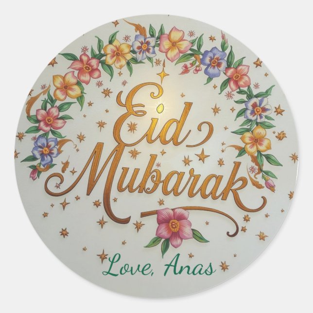 Personalized Eid Mubarak Round Stickers (Front)
