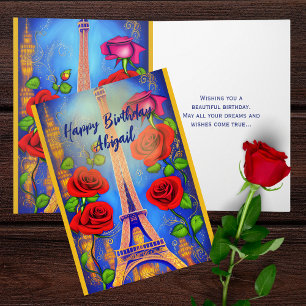 Personalized Eiffel Tower Night in Paris Birthday Card