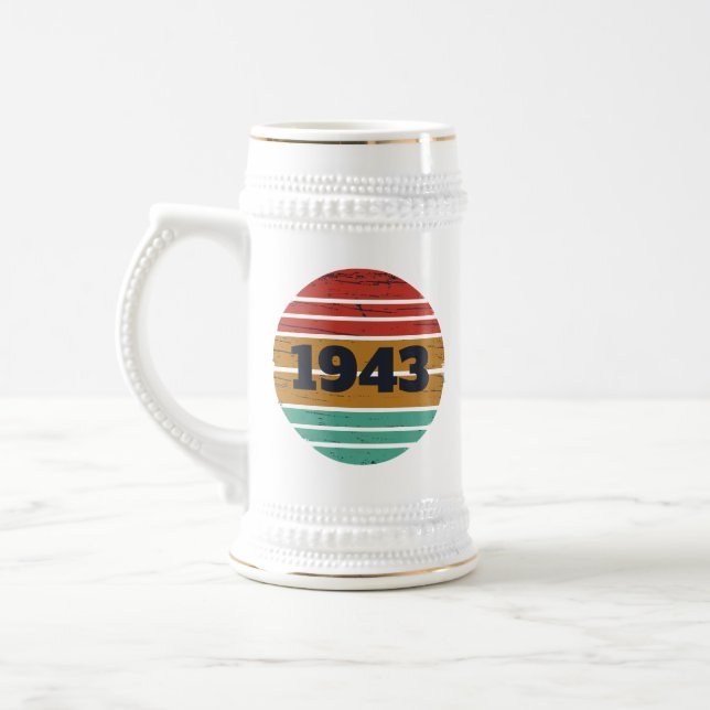 Personalized eighty vintage 80th birthday beer stein (Left)