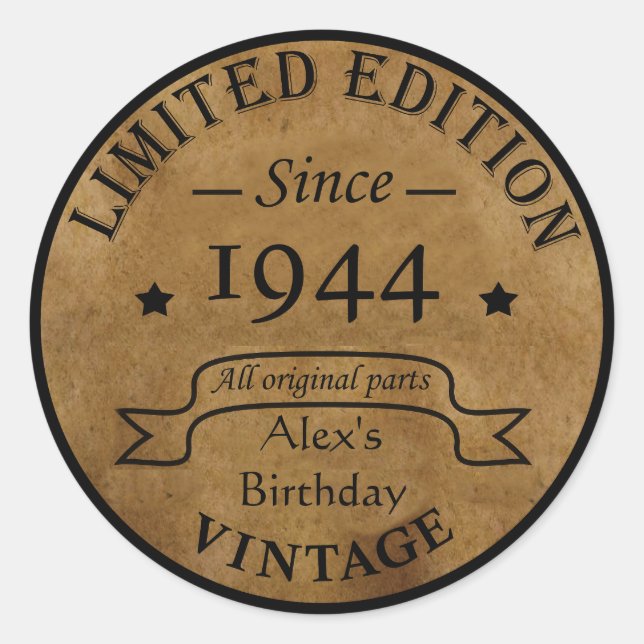 Personalized eighty vintage 80th birthday party classic round sticker (Front)