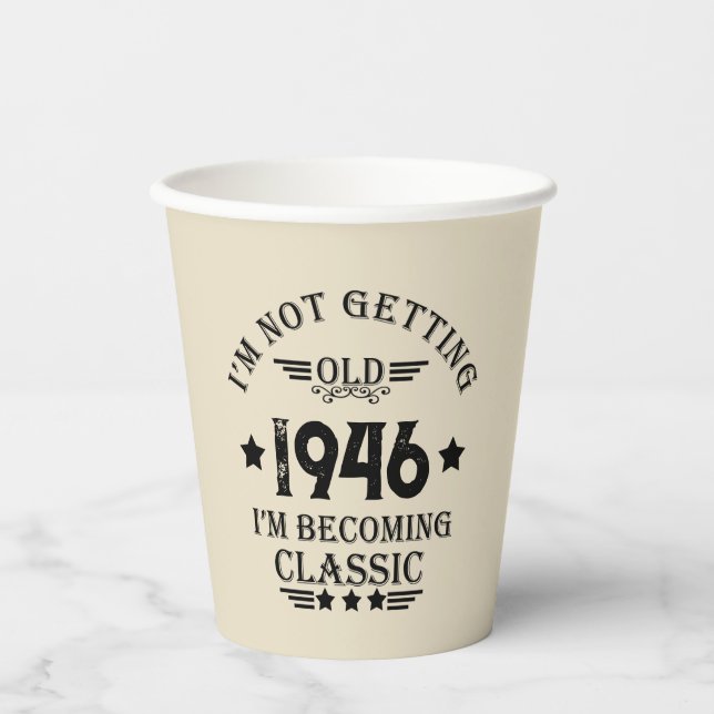 Personalized eighty vintage 80th birthday party paper cups (Front)