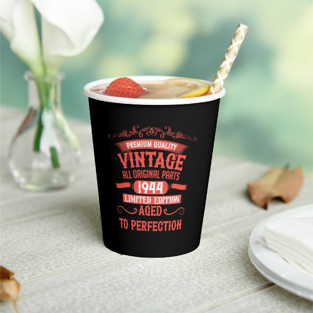 Personalized eighty vintage 80th birthday party paper cups (Insitu)