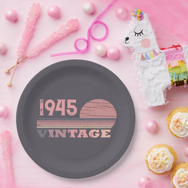 Personalized eighty vintage 80th birthday party paper plate (Party)