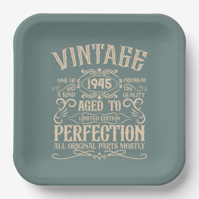 Personalized eighty vintage 80th birthday party paper plate (Front)
