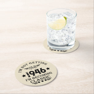 Personalized eighty vintage 80th birthday party round paper coaster