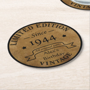 Personalized eighty vintage 80th birthday party round paper coaster