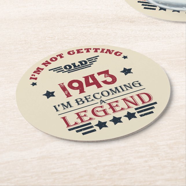 Personalized eighty vintage 80th birthday party round paper coaster (Angled)