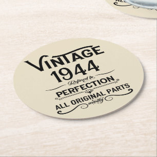 Personalized eighty vintage 80th birthday party round paper coaster
