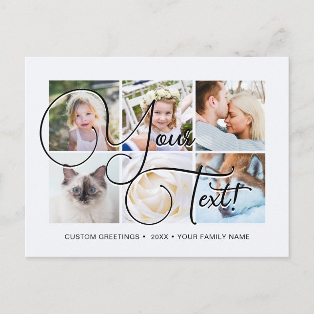 Personalized Elagant Script 6 photos Universal Postcard (Front)