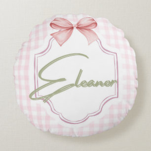 Personalized Eleanor Baby Girl Nursery Gingham  Round Pillow