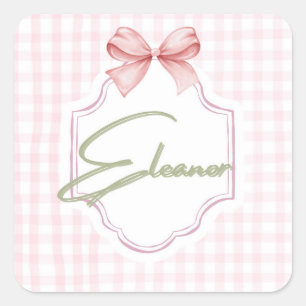 Personalized Eleanor Baby Girl Nursery Gingham  Square Sticker