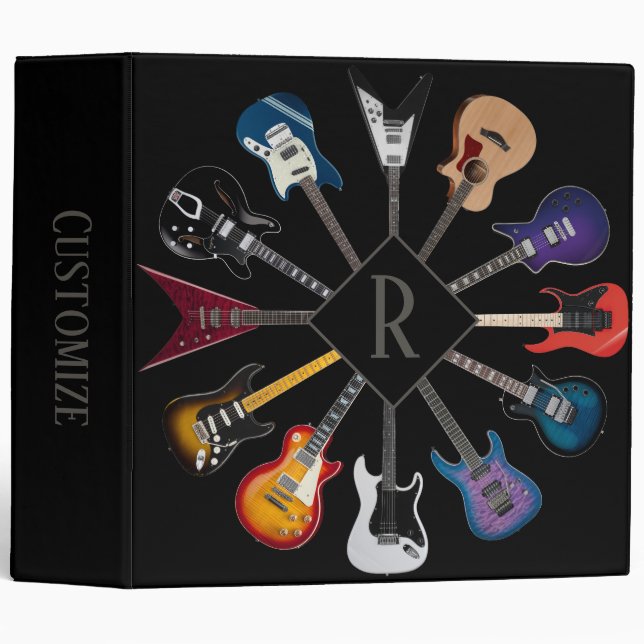 Personalized Electric Guitar Circle Black Binder (Front/Spine)