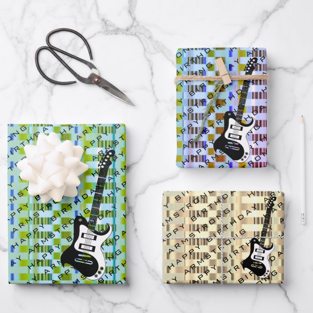 Personalized Electric Guitar Modern Name Birthday Wrapping Paper Sheet (Front)