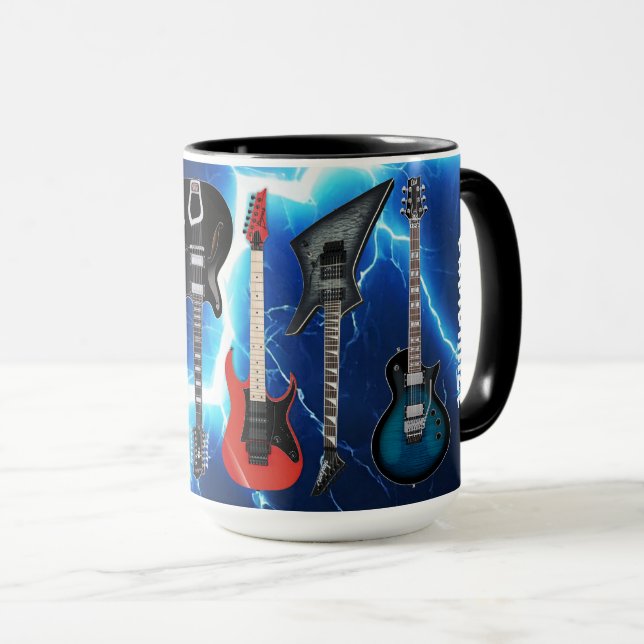 Personalized Electric Guitars Blue Lightning Mug (Front Right)
