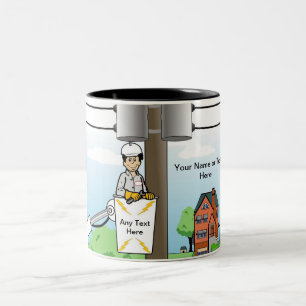 Personalized Electric Lineman - Male Cartoon Two-Tone Coffee Mug