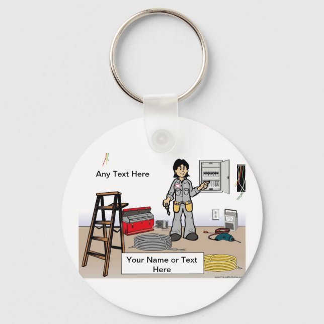Personalized Electrician - Female Cartoon  Keychain (Front)