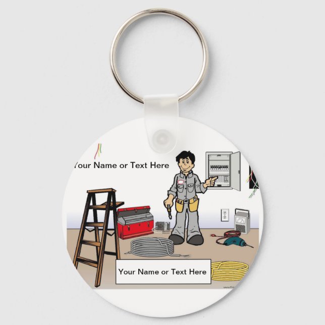 Personalized Electrician - Male Cartoon   Keychain (Front)