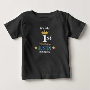 Personalized Elegant 1st birthday gold crown black Baby T-Shirt