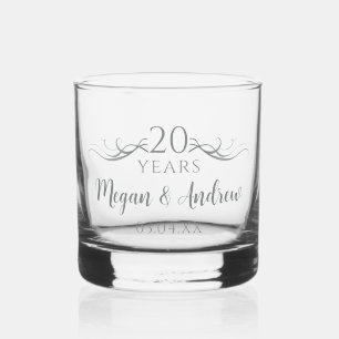 Personalized Elegant 20th Wedding Anniversary Gift Whiskey Glass